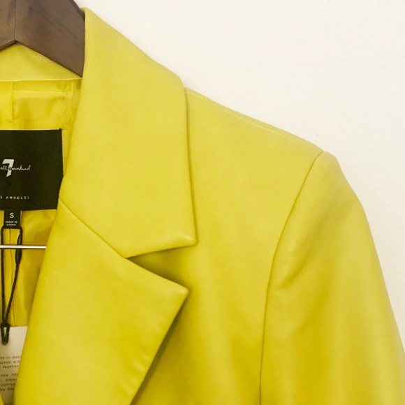 7 For All Mankind Jacket - Faux leather Cropped Biker Coat in Yellow - Size S - Picture 3 of 12